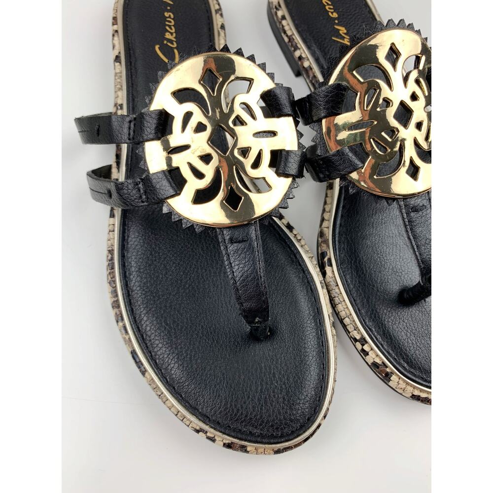 Circus NY Sam Edelman Canyon Sandals Black Gold Medallion Thong Women's 8.5 - Picture 3 of 9